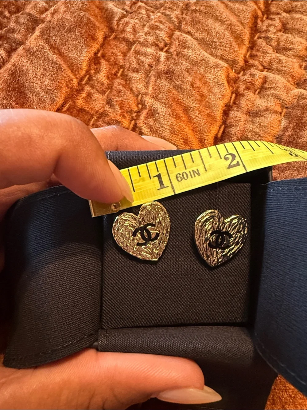 CHANEL Metal Enamel CC Heart Earrings Gold Black